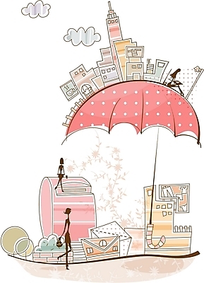 EPS 라이프스타일 여자 실루엣 백그라운드 일러스트 우산 사람 빌딩 사람없음 건물 세명 쇼핑 우체통 도시 편지 여자만 국내일러스트 건축물 촬영기법 생활 파일형식 벡터