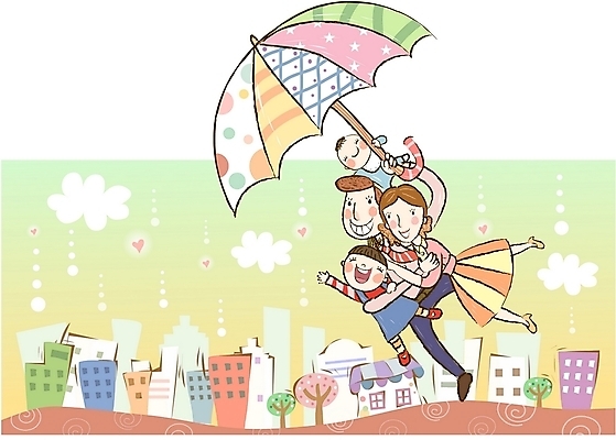 EPS 주간 구름 여자 남자 행복 어린이 일러스트 우산 가정 가족 사랑 사람 소년 여러명 야외 건물 화목 봄 하트 아기 도시 핵가족 즐거움 국내일러스트 자연요소 모양 건축물 계절 감정 다수 컨셉 관계 파일형식 벡터