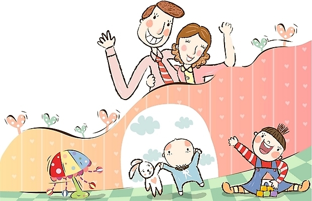 EPS 여자 남자 행복 어린이 인형 일러스트 가정 가족 사랑 사람 소년 여러명 화목 봄 하트 아기 핵가족 즐거움 국내일러스트 모양 계절 감정 다수 컨셉 관계 파일형식 벡터