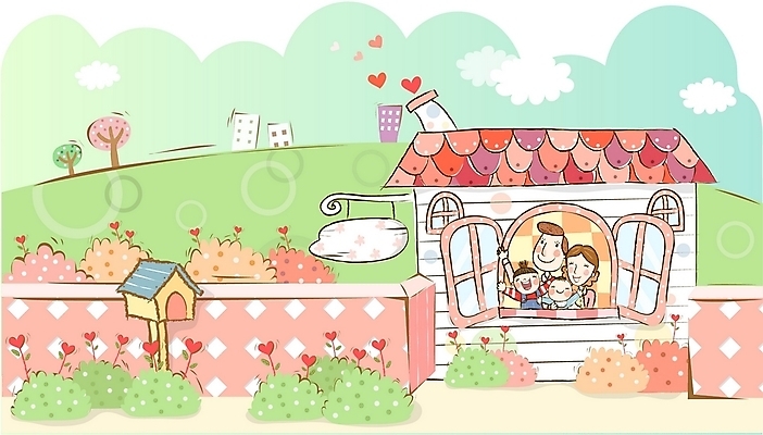 EPS 주간 여자 남자 행복 어린이 벽 일러스트 창문 가정 가족 주택 사랑 사람 소년 여러명 화목 봄 아기 핵가족 즐거움 하트꽃 국내일러스트 자연요소 계절 꽃 감정 다수 컨셉 관계 건물 파일형식 벡터