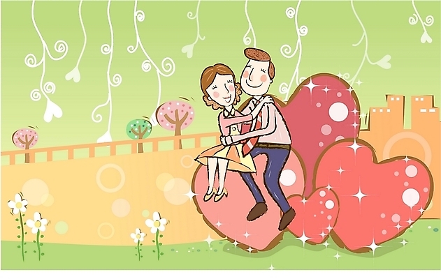 EPS 주간 부부 커플 여자 남자 꽃 행복 일러스트 가정 포옹 남편 사랑 사람 야외 두명 화목 봄 하트 아내 즐거움 동행 국내일러스트 자연요소 모양 식물 계절 감정 컨셉 관계 안기 파일형식 벡터