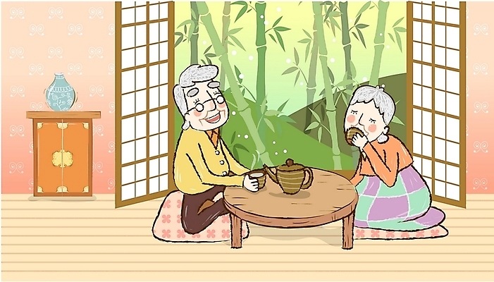 EPS 주간 부부 커플 여자 노년 남자 행복 여유 일러스트 가정 남편 집안 티타임 실내 사랑 사람 두명 노부부 화목 봄 마시기 아내 실버 차 녹차 대나무 즐거움 동행 노인만 성인만 국내일러스트 자연요소 나무 계절 감정 음료 컨셉 관계 모션 휴식 성인 내부 차_음료 파일형식 벡터