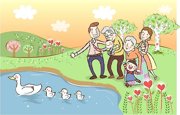 EPS 주간 공원 공공시설 여자 노년 남자 행복 호수 어린이 일러스트 가정 가족 대가족 오리 사랑 사람 소년 여러명 야외 소풍 화목 봄 산책 아기 즐거움 하트꽃 국내일러스트 자연요소 계절 꽃 감정 다수 컨셉 관계 조류 휴식 성인 야외활동 시설 파일형식 벡터