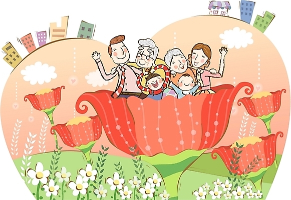 EPS 주간 여자 노년 남자 꽃 행복 어린이 일러스트 가정 가족 사랑 사람 소년 여러명 야외 건물 화목 봄 들꽃 아기 즐거움 하트꽃 국내일러스트 자연요소 식물 건축물 계절 감정 다수 컨셉 관계 성인 파일형식 벡터