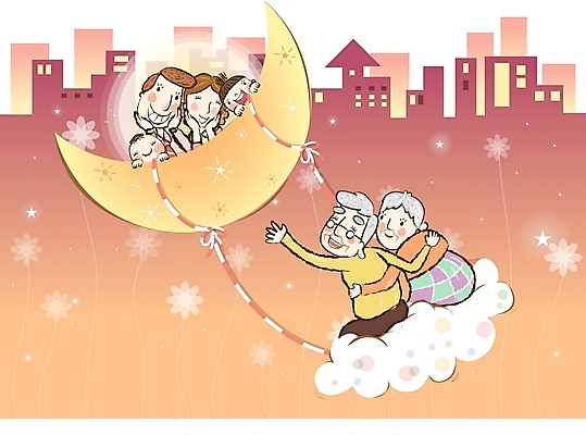 EPS 구름 여자 노년 남자 행복 어린이 일러스트 가정 가족 대가족 사랑 사람 풍경 소년 여러명 야외 건물 화목 봄 달 아기 야간 초승달 그네 국내일러스트 자연요소 건축물 계절 감정 다수 컨셉 관계 성인 파일형식 벡터