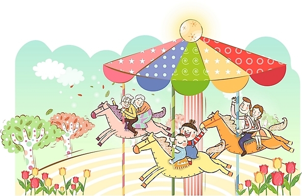 EPS 주간 여자 노년 남자 행복 어린이 일러스트 가정 가족 대가족 남매 사랑 사람 소년 여러명 야외 화목 봄 놀이공원 튤립 아기 놀이기구 즐거움 회전목마 상업시설 국내일러스트 자연요소 계절 꽃 감정 다수 컨셉 관계 성인 테마파크 시설 상업 파일형식 벡터