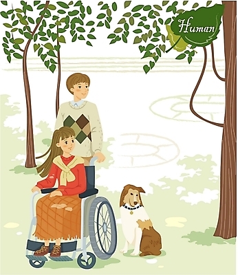 EPS 주간 나무 공원 공공시설 여자 남자 일러스트 가족 사람 20대 야외 두명 30대 소풍 산책 개 장애인 사회이슈 사회복지 휠체어 휴머니즘 보살핌 안내견 장애인의날 성인만 국내일러스트 자연요소 식물 컨셉 포유류 관계 휴식 청년 장년 야외활동 복지 시설 장애 파일형식 벡터 법정기념일