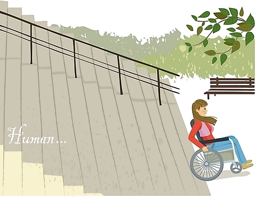 EPS 주간 여자 일러스트 한명 사람 20대 성인 야외 30대 하이앵글 계단 장애인 사회이슈 사회복지 휠체어 장애인의날 여자만 여자한명만 성인여자만 성인만 국내일러스트 자연요소 1 뷰포인트 컨셉 청년 장년 복지 장애 파일형식 벡터 법정기념일