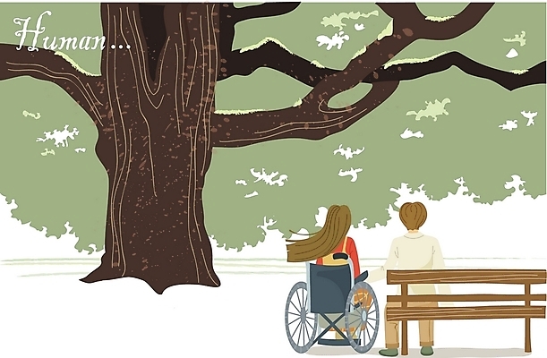 EPS 주간 나무 부부 커플 공원 공공시설 여자 남자 벤치 의자 일러스트 휴식 사람 20대 야외 두명 30대 친구 장애인 사회이슈 사회복지 휠체어 장애인의날 성인만 국내일러스트 자연요소 식물 가구 컨셉 관계 청년 장년 복지 시설 장애 파일형식 벡터 법정기념일