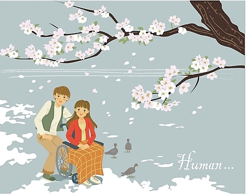 EPS 주간 부부 커플 계절 공원 공공시설 여자 남자 일러스트 조류 사람 20대 야외 두명 30대 친구 하이앵글 소풍 봄 산책 벚꽃 장애인 사회이슈 사회복지 휠체어 보살핌 장애인의날 성인만 국내일러스트 자연요소 동물 꽃 뷰포인트 컨셉 관계 휴식 청년 장년 야외활동 복지 시설 장애 파일형식 벡터 법정기념일