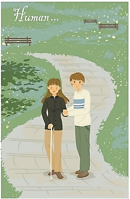 EPS 공원 공공시설 여자 남자 길 일러스트 지팡이 사람 야외 두명 산책 산책로 장애인 사회이슈 사회복지 시각장애인 장애인의날 국내일러스트 컨셉 휴식 복지 시설 장애 파일형식 벡터 법정기념일