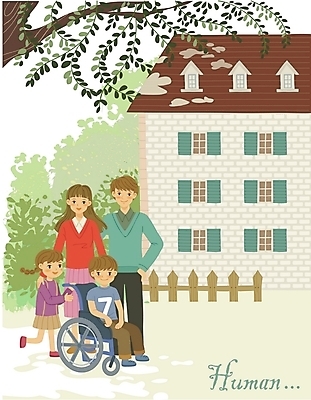 EPS 주간 여자 남자 일러스트 가족 주택 사람 여러명 20대 야외 10대 산책 장애인 사회이슈 사회복지 휠체어 장애인의날 국내일러스트 자연요소 다수 컨셉 관계 청소년 휴식 청년 건물 복지 장애 파일형식 벡터 법정기념일