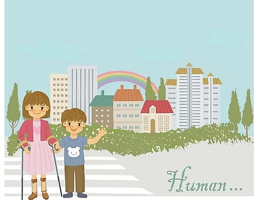 EPS 주간 여자 남자 도로 길 일러스트 가족 교통시설 지팡이 사람 야외 두명 산책 도시 횡단보도 장애인 사회이슈 사회복지 목발 장애인의날 국내일러스트 자연요소 교통 컨셉 관계 의료기기 휴식 보행로 복지 시설 장애 파일형식 벡터 법정기념일