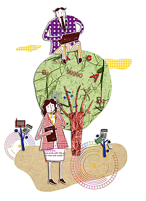 PSD 나무 여자 남자 일러스트 비즈니스 상상 사람 20대 두명 30대 노트북 스마트폰 계산기 비즈니스맨 비즈니스우먼 콜라주 PDA 기하학 성인만 국내일러스트 식물 무늬 문구용품 청년 장년 전자제품 핸드폰 스마트기기 장비 직장인 파일형식