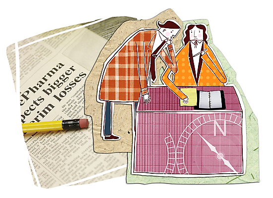 PSD 여자 남자 일러스트 비즈니스 상상 협상 사람 두명 연필 다이어리 비즈니스맨 비즈니스우먼 신문 토론 책상 콜라주 결재 국내일러스트 가구 학용품 간행물 필기구 사무용품 직장인 뉴스 파일형식