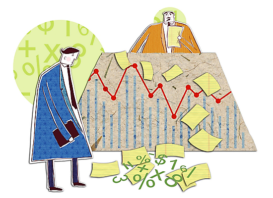 PSD 남자 종이 일러스트 비즈니스 상상 그래프 사람 두명 숫자 비즈니스맨 막대그래프 문서 콜라주 결재 수학기호 남자만 국내일러스트 문자 기호 직장인 파일형식