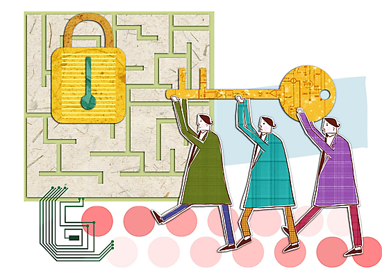 PSD 남자 일러스트 비즈니스 상상 열쇠 협력 자물쇠 사람 세명 비즈니스맨 회로판 콜라주 해결 문제해결 솔루션 남자만 국내일러스트 직장인 파일형식