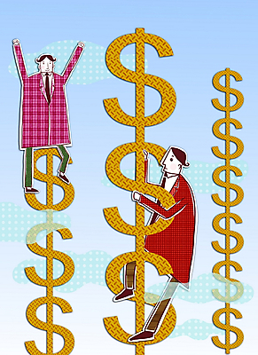 PSD 구름 남자 일러스트 비즈니스 상상 사람 두명 금융 달러 비즈니스맨 콜라주 선두주자 남자만 국내일러스트 자연요소 돈 경제 직장인 파일형식