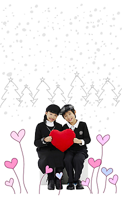 전신 PSD 나무 편집이미지 여자 남자 어린이 겨울 사람 소녀 소년 야외 두명 10대 친구 하트 디지털합성 합성 십대만 이미지편집 모양 식물 계절 관계 청소년 파일형식