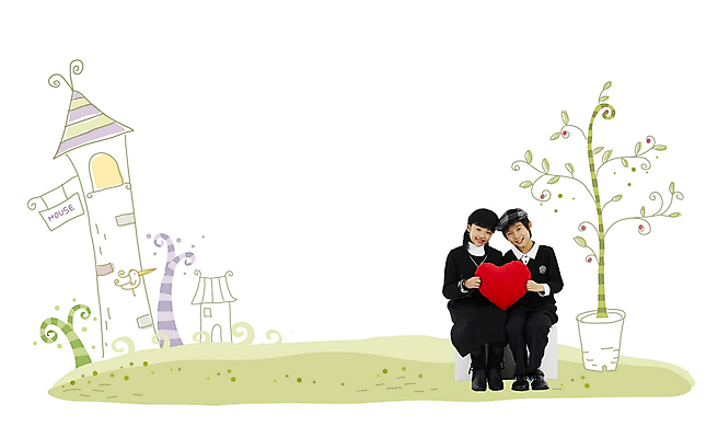 주간 전신 PSD 나무 편집이미지 여자 남자 화분 어린이 주택 사람 소녀 소년 야외 두명 10대 친구 하트 디지털합성 합성 십대만 이미지편집 자연요소 모양 식물 관계 청소년 건물 파일형식