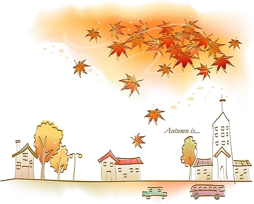 EPS 사계절 계절 단풍 낙엽 일러스트 자동차 자연 바람 버스 주택 풍경 빌딩 사람없음 야외 건물 교회 마을 가을 국내일러스트 자연요소 건축물 육상교통 잎 종교건축 날씨 대중교통 생태계 파일형식 벡터