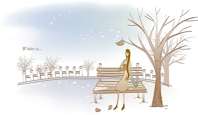 EPS 나무 사계절 계절 공원 공공시설 여자 여유 여행 겨울 벤치 일러스트 자연 나뭇잎 한명 사람 풍경 20대 성인 야외 울타리 고독 여자만 여자한명만 성인여자만 청년만 청년여자만 성인한명만 청년여자한명만 성인여자한명만 성인만 국내일러스트 식물 1 감정 잎 의자 청년 담장 시설 생태계 파일형식 벡터