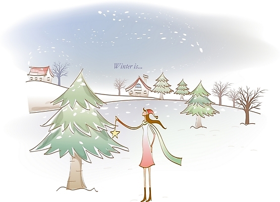 EPS 나무 사계절 계절 여자 별 여유 여행 겨울 일러스트 자연 주택 한명 사람 풍경 20대 성인 야외 건물 크리스마스트리 마을 눈 전나무 여자만 여자한명만 성인여자만 청년만 청년여자만 성인한명만 청년여자한명만 성인여자한명만 성인만 국내일러스트 자연요소 식물 1 건축물 감정 크리스마스 날씨 청년 생태계 파일형식 벡터