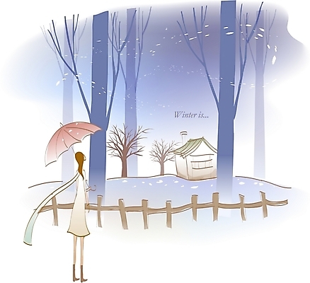 EPS 나무 사계절 계절 여자 여유 여행 겨울 일러스트 우산 자연 한명 사람 풍경 20대 성인 야외 울타리 오두막 여자만 여자한명만 성인여자만 청년만 청년여자만 성인한명만 청년여자한명만 성인여자한명만 성인만 국내일러스트 식물 1 감정 청년 담장 생태계 파일형식 벡터