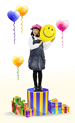 전신 PSD 편집이미지 여자 초등학생 어린이 선물 한명 서기 미소 사람 소녀 이벤트 디지털합성 합성 풍선 여자만 여자한명만 어린이만 소녀만 소녀한명만 이미지편집 1 학생 모션 표정 파일형식