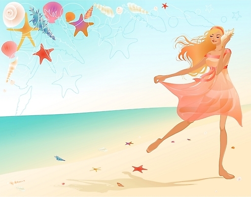 EPS 주간 웰빙 계절 원피스 여자 수영복 여유 바다 여행 일러스트 휴가 조개 불가사리 한명 사람 20대 성인 해변 야외 여름 관광지 여름휴가 바캉스 모래사장 산책 소라 여자만 여자한명만 성인여자만 청년만 청년여자만 성인한명만 청년여자한명만 성인여자한명만 성인만 국내일러스트 자연요소 1 옷 감정 어패류 휴식 극피동물 청년 파일형식 벡터 여름_계절