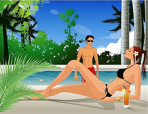 EPS 주간 웰빙 커플 계절 여자 남자 수영복 음료 여행 일러스트 휴가 수영장 사람 20대 야외 두명 여름 관광지 여름휴가 바캉스 비키니 선글라스 섹시 풀장 칵테일 선탠 대서 청년만 성인만 국내일러스트 자연요소 옷 안경 컨셉 관계 주류 청년 절기 파일형식 벡터 여름_계절