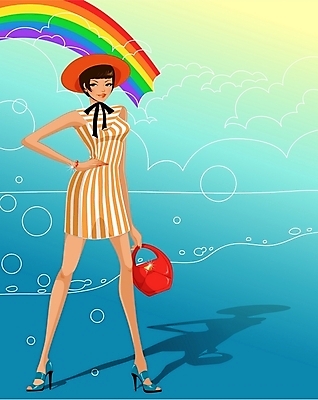 EPS 웰빙 계절 여자 패션 여행 무지개 일러스트 휴가 한명 사람 20대 성인 여름 관광지 여름휴가 바캉스 복고 여자만 여자한명만 성인여자만 청년만 청년여자만 성인한명만 청년여자한명만 성인여자한명만 성인만 국내일러스트 자연요소 1 청년 파일형식 벡터 여름_계절