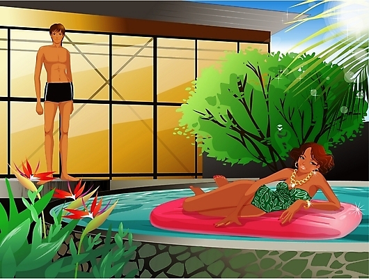 EPS 주간 나무 웰빙 커플 계절 여자 남자 꽃 여행 일러스트 휴가 휴식 수영장 사람 20대 야외 두명 여름 관광지 여름휴가 바캉스 선탠 청년만 성인만 국내일러스트 자연요소 식물 컨셉 관계 청년 파일형식 벡터 여름_계절