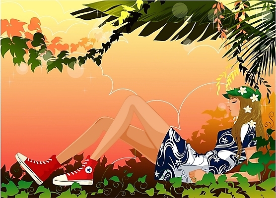 EPS 웰빙 계절 여자 여행 일러스트 휴가 휴식 한명 사람 20대 성인 야외 여름 관광지 여름휴가 바캉스 열대식물 명상 여자만 여자한명만 성인여자만 청년만 청년여자만 성인한명만 청년여자한명만 성인여자한명만 성인만 국내일러스트 식물 1 컨셉 청년 파일형식 벡터 여름_계절