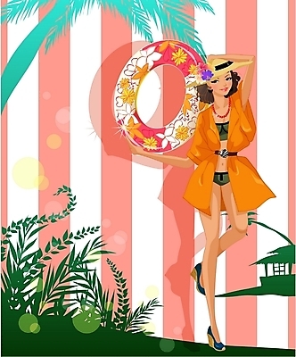 EPS 모자 웰빙 계절 여자 수영복 여행 일러스트 휴가 한명 사람 20대 성인 야외 여름 관광지 여름휴가 바캉스 코트 튜브 여자만 여자한명만 성인여자만 청년만 청년여자만 성인한명만 청년여자한명만 성인여자한명만 성인만 국내일러스트 1 잡화 옷 청년 외투 파일형식 벡터 여름_계절