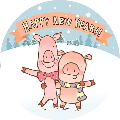 나무 동물 척추동물 육지동물 커플 계절 명절 한쌍 두마리 겨울 일러스트 포유류 새해 주택 한국 야외 설날 십이지신 눈 돼지 복돼지 국내일러스트 자연요소 식물 전통 기념일 아시아 2 관계 날씨 건물