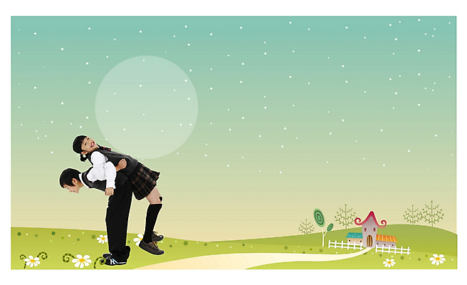 전신 PSD 편집이미지 여자 남자 길 초등학생 어린이 놀이 주택 서기 사람 소녀 소년 두명 10대 디지털합성 합성 십대만 이미지편집 학생 모션 청소년 건물 파일형식