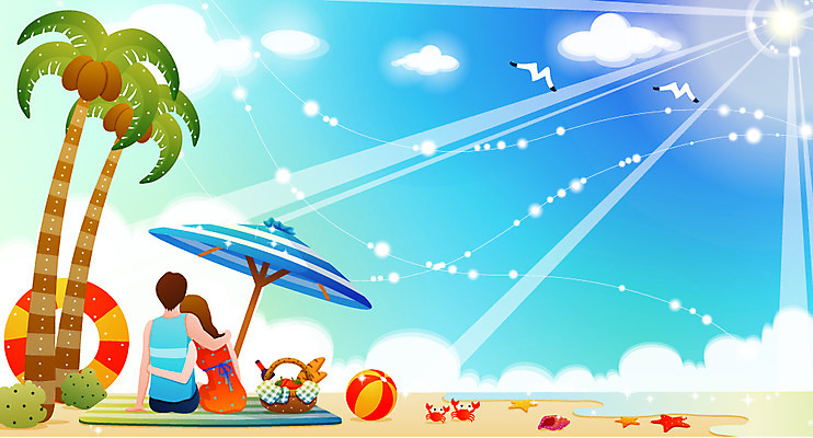 EPS 주간 구름 커플 사계절 계절 여자 남자 한쌍 바다 여행 일러스트 자연 갈매기 하늘 휴가 불가사리 사랑 사람 풍경 해변 야외 두명 여름 여름휴가 바캉스 모래사장 야자수 햇빛 매트 게 파라솔 비치볼 도시락 튜브 국내일러스트 자연요소 나무 감정 음식 공 관계 조류 극피동물 바캉스용품 갑각류 태양 생태계 파일형식 벡터 여름_계절