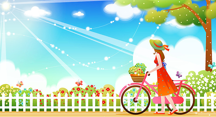 EPS 주간 나무 구름 모자 사계절 계절 원피스 여자 여행 나비 일러스트 자연 한명 사람 풍경 20대 성인 야외 여름 울타리 햇빛 소풍 자전거 외출 여자만 여자한명만 성인여자만 청년만 청년여자만 성인한명만 청년여자한명만 성인여자한명만 성인만 국내일러스트 자연요소 식물 1 잡화 옷 곤충 청년 담장 태양 야외활동 바이크 생태계 파일형식 벡터