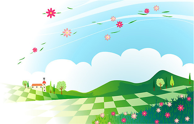 EPS 주간 식물 구름 꽃 백그라운드 일러스트 하늘 풍경 초원 사람없음 야외 마을 국내일러스트 자연요소 파일형식 벡터