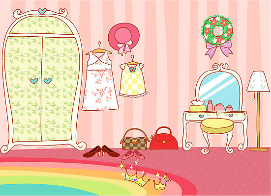 EPS 옷 가구 백그라운드 일러스트 왕관 실내 사람없음 인테리어 카펫 스탠드 장롱 옷걸이 화장대 드레스룸 국내일러스트 디자인 생활용품 조명 내부 파일형식 벡터