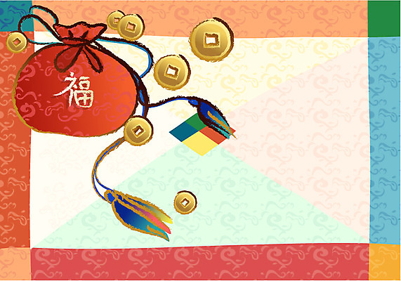 EPS 한국전통 전통 문양 잡화 명절 백그라운드 일러스트 장신구 복주머니 사람없음 향주머니 엽전 색동 국내일러스트 기념일 전통소품 한국 동전 주머니 파일형식 벡터