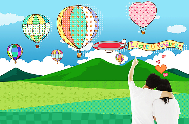 주간 PSD 구름 편집이미지 부부 커플 여자 남자 프로포즈 하늘 비행기 사랑 사람 초원 야외 두명 열기구 디지털합성 이미지편집 자연요소 감정 관계 항공교통 대중교통 파일형식