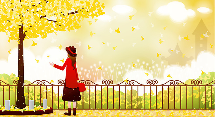 EPS 주간 나무 사계절 계절 공원 공공시설 여자 일러스트 자연 출입구 한명 사람 풍경 20대 성인 야외 울타리 가을 외출 은행잎 은행나무 여자만 여자한명만 성인여자만 청년만 청년여자만 성인한명만 청년여자한명만 성인여자한명만 성인만 국내일러스트 자연요소 식물 1 잎 청년 담장 시설 생태계 파일형식 벡터