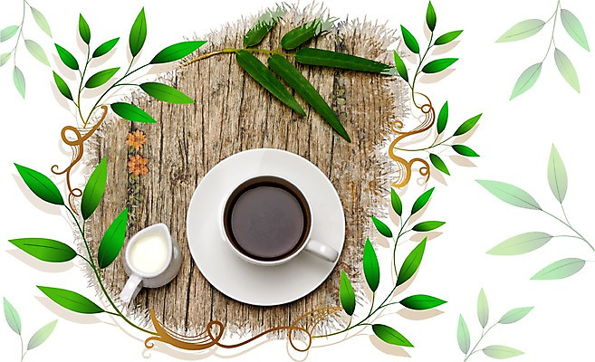 PSD 식물 편집이미지 커피 음료 음식 백그라운드 잎 무늬 나뭇잎 사람없음 찻잔 크림 디지털합성 이미지편집 잔 파일형식