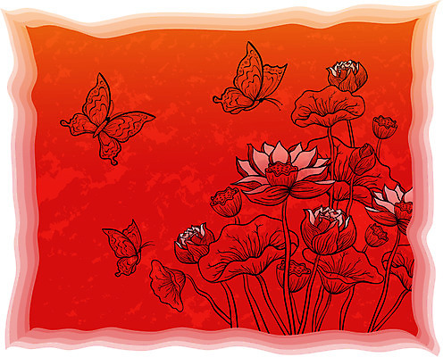 EPS 문양 꽃 컬러 나비 백그라운드 무늬 꽃무늬 패턴 일러스트 사람없음 빨간색 식물패턴 국내일러스트 식물 곤충 파일형식 벡터