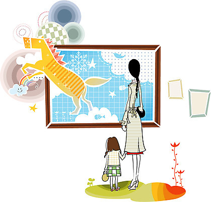 EPS 라이프스타일 웰빙 여자 딸 어린이 액자 일러스트 가족 상상 모녀 엄마 미술 사람 20대 두명 30대 말_동물 미술관 전시회 미시라이프 관람 미시즈 미즈 미즈라이프 여자만 국내일러스트 포유류 관계 문화예술 청년 생활 장년 전시 파일형식 벡터