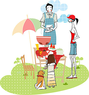 EPS 라이프스타일 웰빙 여자 남자 행복 의자 일러스트 가족 식탁 사람 20대 야외 세명 30대 식사 파라솔 개 그릴 바비큐 미시라이프 미시즈 미즈 미즈라이프 바베큐파티 성인만 국내일러스트 감정 음식 가구 포유류 관계 탁자 주방용품 청년 생활 장년 파티 파일형식 벡터