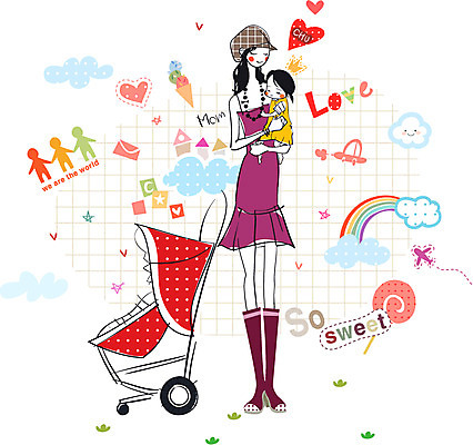 EPS 라이프스타일 웰빙 여자 딸 일러스트 가족 엄마 사람 20대 두명 30대 아기 외출 유모차 미시라이프 미시즈 미즈 미즈라이프 여자만 국내일러스트 관계 청년 생활 장년 아기용품 파일형식 벡터