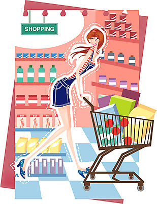 EPS 우먼라이프 라이프스타일 여자 패션 일러스트 한명 사람 20대 성인 여름 쇼핑 장보기 쇼핑카 마트 식품코너 여자만 여자한명만 성인여자만 청년만 청년여자만 성인한명만 청년여자한명만 성인여자한명만 성인만 국내일러스트 1 계절 청년 생활 상점 카트 코너 파일형식 벡터